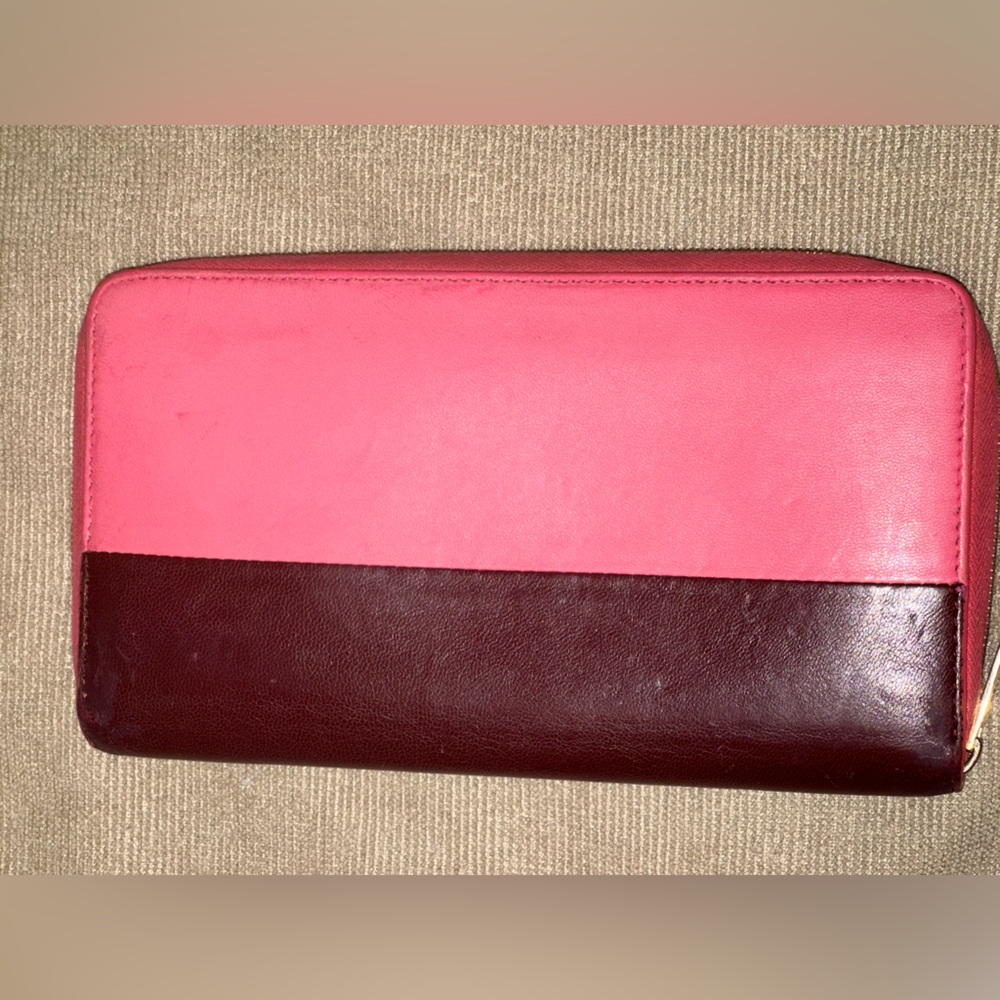 Authentic CELINE Leather Color-Block Zip Wallet – Pink & Burgundy ✨ - Picture 3 of 15